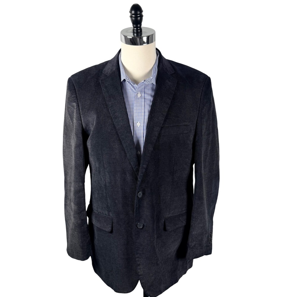 Alan Flusser Mens 42L Corduroy‎ Sport Coat Blazer Jacket Weathered Black Cotton